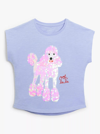 John Lewis & Partners Girl's Sequin Embellished Poodle T-Shirt in Lilac