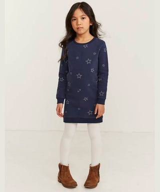 Fat Face Girl's Embroidered Star Sweat Dress in Navy