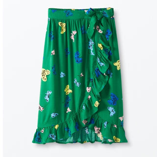Hanna Andersson Girl's Faux Wrap Ruffle Skirt in Green Butterfly