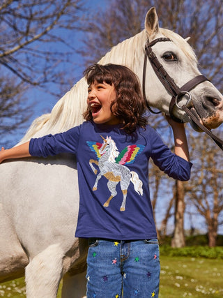 Mini Boden Unicorn Superstitch Top in Blue