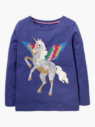Mini Boden Unicorn Superstitch Top in Blue