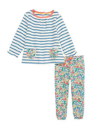 Baby Boden Stripe Hotchpotch Pocket Details Top Leggings Set in Ivory Vintage Floral