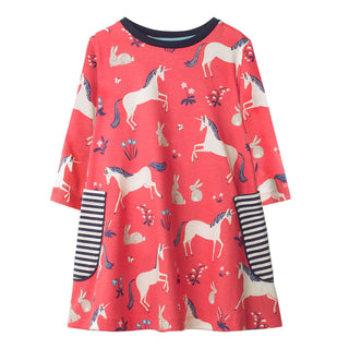 Mini Boden Girl's Unicorn Print Pocket Tunic in Pink
