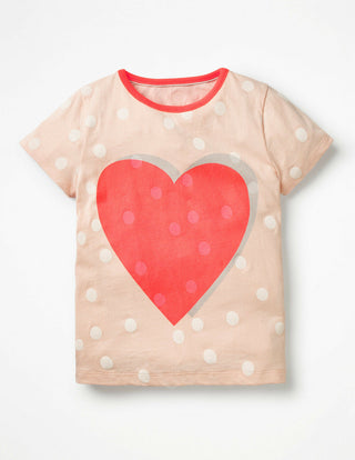 Mini Boden Girl's Neon Polka Dot Print Top in Pink Heart