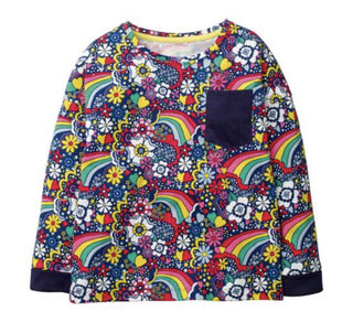 Mini Boden Girl's Pocket Printed T-Shirts In Navy Rainbow Mix