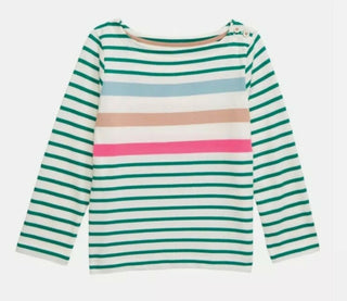 Mini Boden Girl's Multi Stripe Top in Ivory Green Stripe