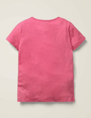 Mini Boden Girl's Big Applique T-shirt in Pink Elephant
