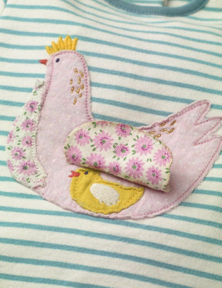 Baby Boden Chicken Applique Play Set in Ivory Ditsy Green