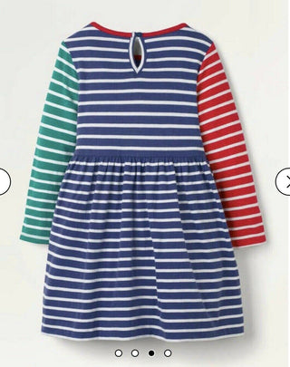 Mini Boden GIrl's Long Sleeve Festive Applique Hotchpotch Dress in Multi Friends