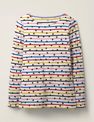 Mini Boden Girl's Multi Stripe Spotted Breton Top in Ivory Mix