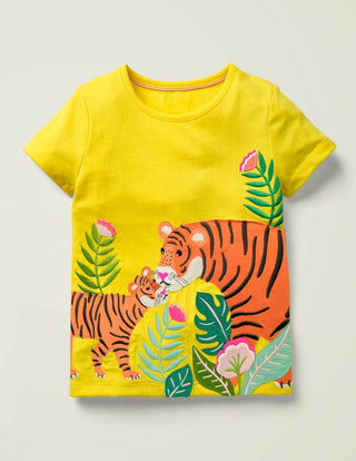 Mini Boden Boy's Big Applique Top in Yellow Tiger