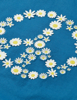 Mini Boden Girl's Peace Applique Floral Top in Blue