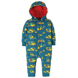 Frugi Boy's All In One Snuggle Suit in Teal Rainbow Roads