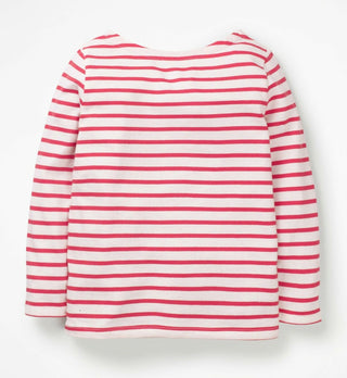 Mini Boden Girl's Stripe Apple Applique Breton Top in Ivory/ Red