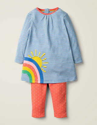Baby Boden Stripe Sun Rainbow Applique Leggings Set in Blue