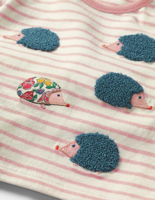 Baby Boden Stripe Hedgehog Applique Top in Pink