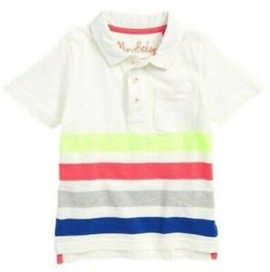 Mini Boden Boy's Rainbow Jersey Polo in Ivory Multi