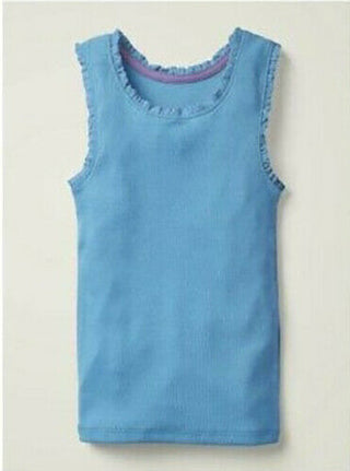 Mini Boden Girl's Sleevless Lace Trim Ribbed Vest in Blue