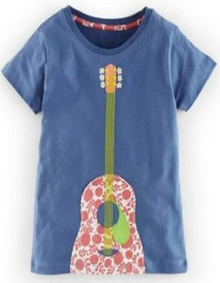 Mini Boden Girl's Floral Guitar Applique T Shirt in Blue