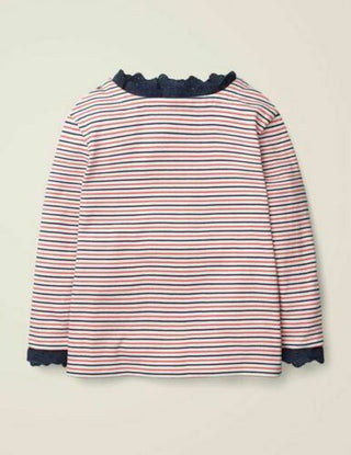 Mini Boden Girl's Stripe Lace Trim Breton Top in Ivory Multi