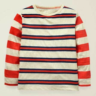 Mini Boden Boy's Hotchpotch Stripe T-Shirt in Red Ecru