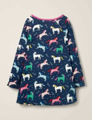 Mini Boden Girl's Unicorn Printed Tunic Dress in Navy