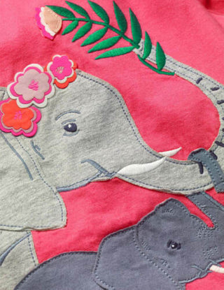 Mini Boden Girl's Big Applique T-shirt in Pink Elephant
