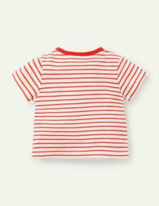 Baby Boden Peeking Animals Stripy T-shirt in Ivory/Red Under the Sea