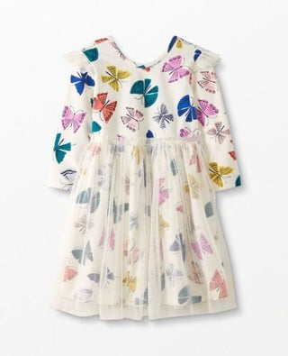 Girl's Printed Tulle Ruffle Dress in Ivory/Mlt Butterflies (Slightly Defect)