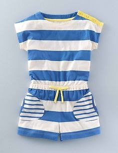 Mini Boden Girl's Jersey Stripe Playsuit in Ivory Blue