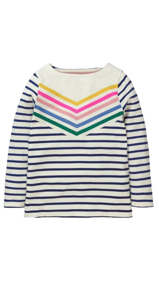 Mini Boden Girl's Rainbow Stripe Breton Top in Ivory