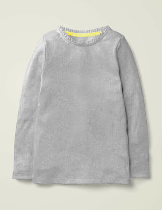 Mini Boden Girl's Lace Trim Ribbed Top in Grey