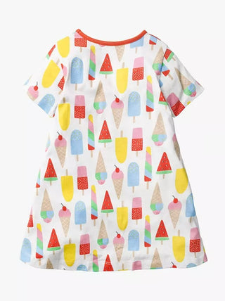 Mini Boden Girl's Short Sleeve Ice Cream Print Tunic in White (Slightly Defect)