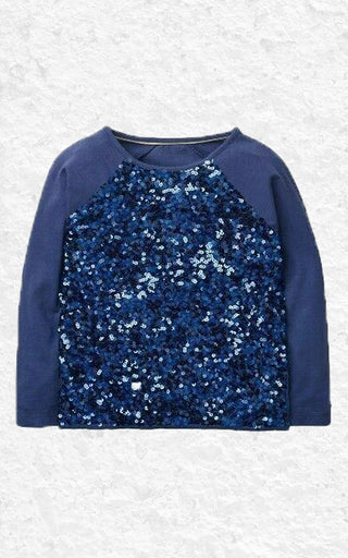 Mini Boden Girl's Sequin Raglan T-Shirt in Blue