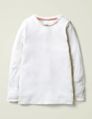 Mini Boden Girl's Lace Trim Ribbed Top in White
