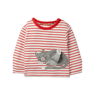 Baby Boden Stripe Cat Applique Flap Top in Red Stripe