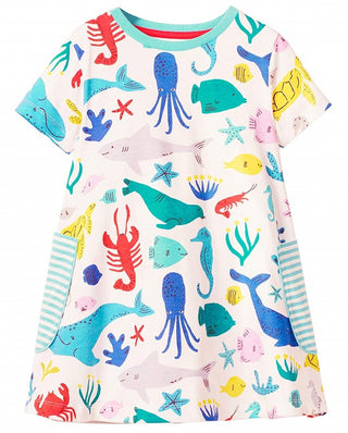Mini Boden Girl's Sea Creatures Pocket Tunic in Ivory